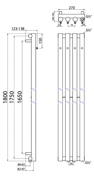 Sapho PILON otopné těleso 270x1800mm, se čtyřmi háčky pro ručník, bílá mat IZ121T