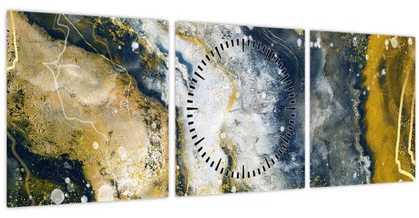 Obraz - Zlatá abstrakce (s hodinami) (90x30 cm)