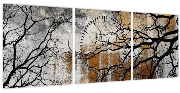 Obraz - Siluety stromů (s hodinami) (90x30 cm)