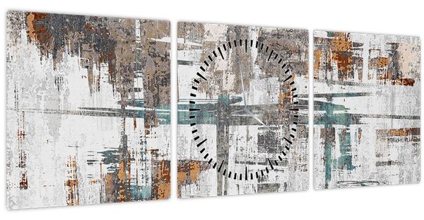 Obraz - Abstraktní tahy (s hodinami) (90x30 cm)