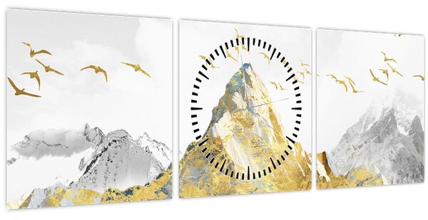 Obraz - Zlatá hora (s hodinami) (90x30 cm)
