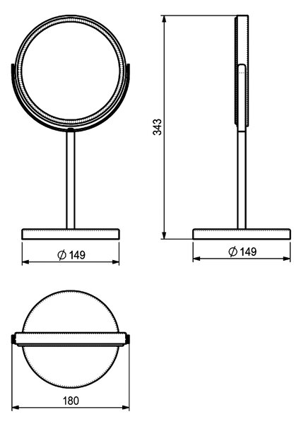 Gedy Gedy, ANNA kosmetické zrcadlo na postavení, průměr 163mm, oboustranné, černá mat, 211214