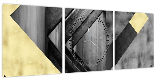 Obraz - Texturované tvary (s hodinami) (90x30 cm)