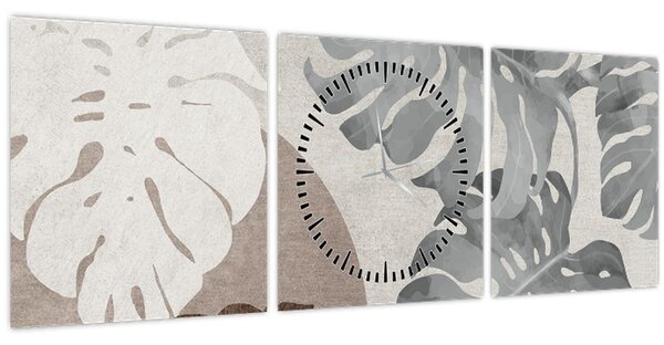 Obraz - Design s listy (s hodinami) (90x30 cm)