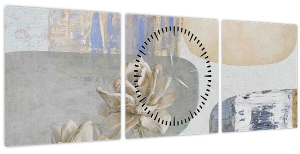 Obraz - Malba s květy a texturami (s hodinami) (90x30 cm)