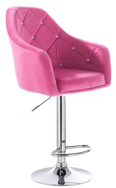 LuxuryForm Barová židle ROMA VELUR na kulaté stříbrné podstavě - růžová