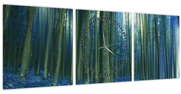 Obraz - Modrý les (s hodinami) (90x30 cm)