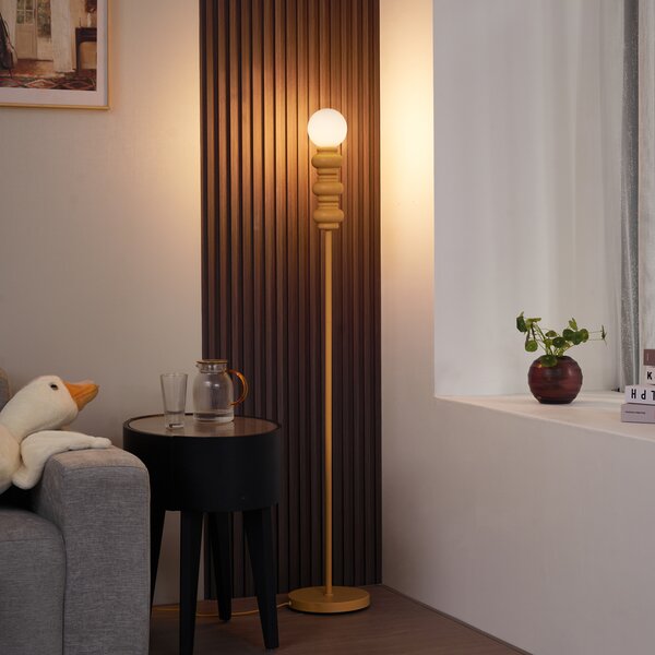 Retro stojací lampa hořčičně žlutá s matným sklem - Fedde