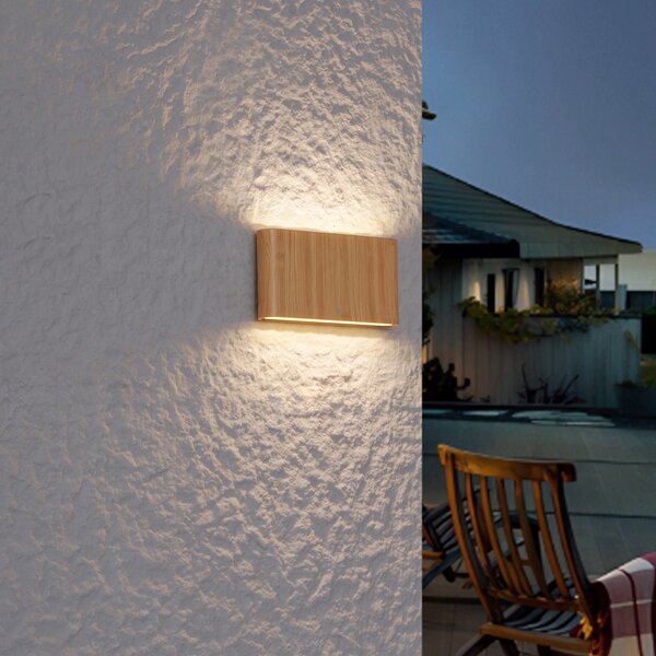 Skandinávské venkovní nástěnné svítidlo s dřevěným potiskem 17,5 cm vč. LED IP65 - Batt