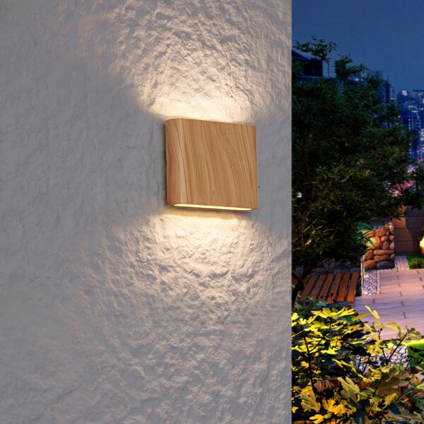 Skandinávské venkovní nástěnné svítidlo s dřevěným potiskem 11,5 cm vč. LED IP65 - Batt