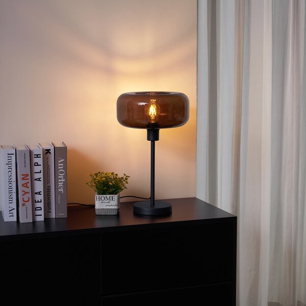 Retro stolní lampa černá s bronzovým sklem - Bizle