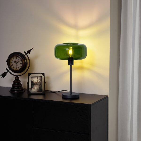 Retro stolní lampa černá se zeleným sklem - Bizle