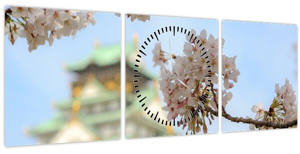 Obraz - Sakura (s hodinami) (90x30 cm)