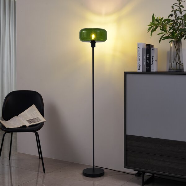 Retro stojací lampa černá se zeleným sklem - Bizle