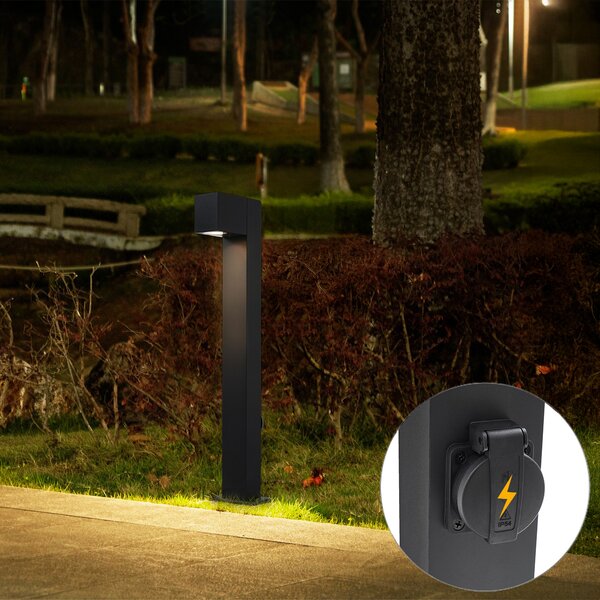 Moderní venkovní stojací lampa černá 65 cm se zásuvkou IP44 - Baleno