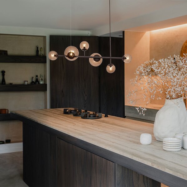 Závěsné svítidlo Hotel Chic tmavě bronzové s bronzovým sklem 6-světelné - Monaco