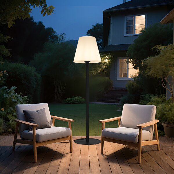 Moderní venkovní stojací lampa černá s bílým stínidlem IP44 - Big Virginia