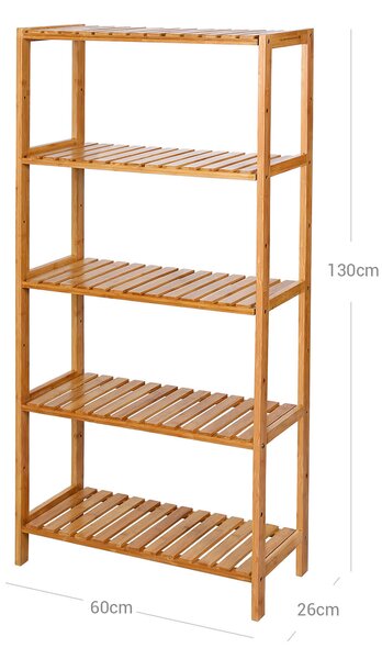 Songmics Bambusový regál 5 polic přírodní 60x130 cm