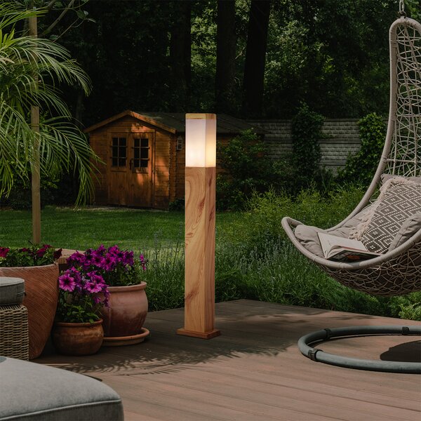 Moderní venkovní stojací lampa ocelová s potiskem dřeva 80 cm IP44 - Malois