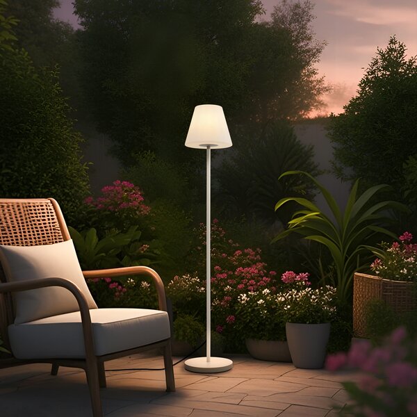Venkovní stojací lampa béžová s bílým stínidlem IP65 - Virginia