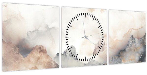 Obraz - Abstrakce hor s texturou mramoru (s hodinami) (90x30 cm)