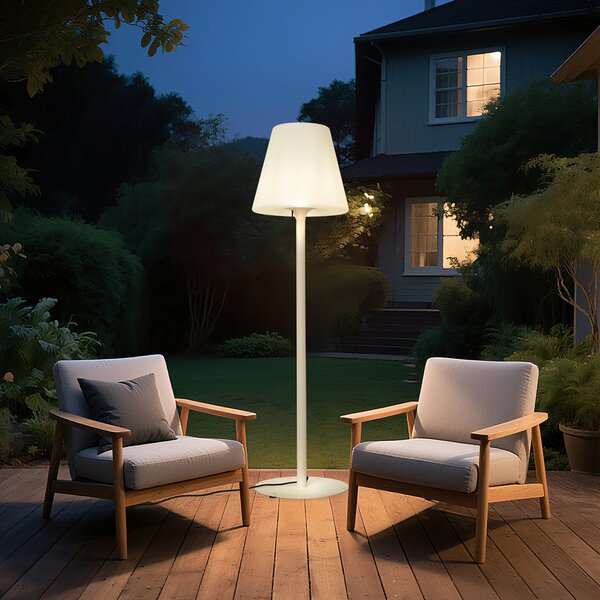 Moderní venkovní stojací lampa béžová s bílým stínidlem IP44 - Big Virginia