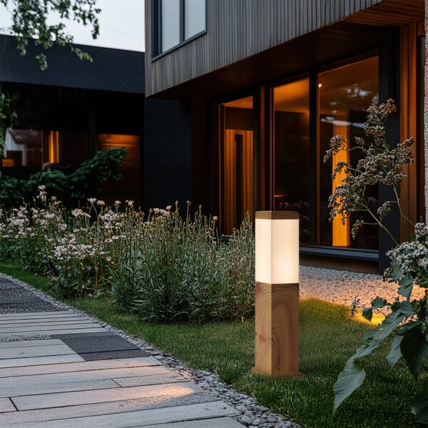 Moderní venkovní stojací lampa ocelová s potiskem dřeva 45 cm IP44 - Malois