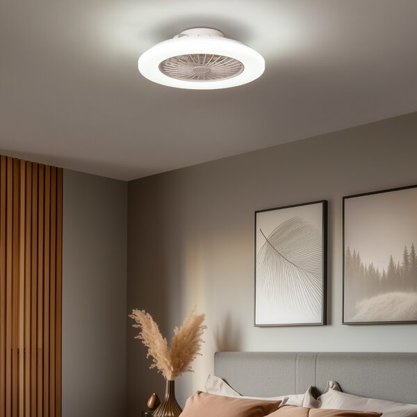 Stropní ventilátor bílý 48,5 cm vč. LED stmívatelné v Kelvinech s dálkovým ovládáním - Clemo
