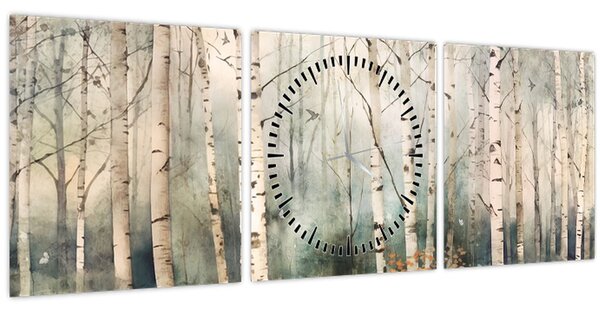 Obraz - Kresba lesního vzoru (s hodinami) (90x30 cm)