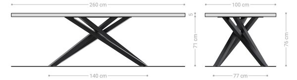 DELIFE Jídelní stůl Edge 260x100 XL akácie platinová křížová podnož hranatý černý Live-Edge