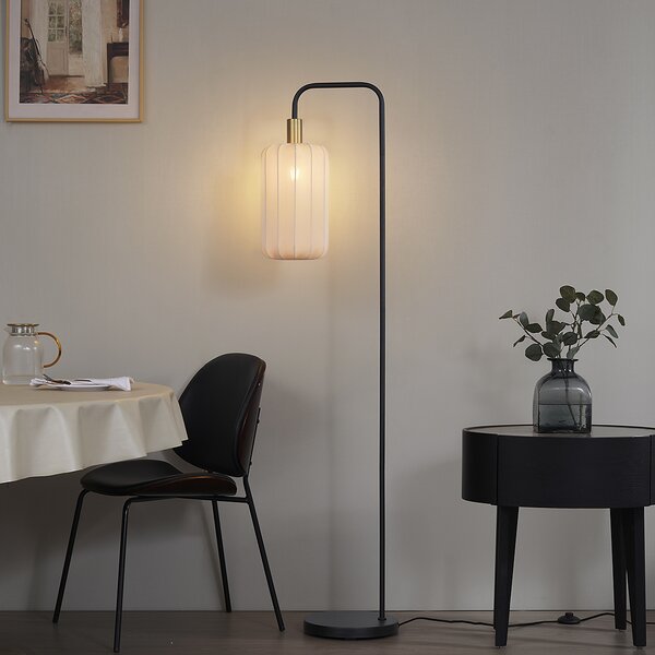 Japandi stojací lampa černá se zlatým a béžovým stínidlem - Pluni