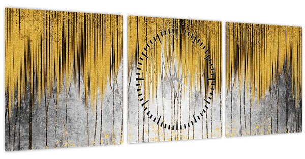 Obraz - Zlaté čáry (s hodinami) (90x30 cm)