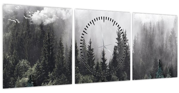 Obraz - Les s ilustrovanými prvky (s hodinami) (90x30 cm)