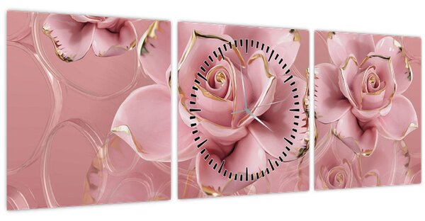 Obraz - Květinový dekor (s hodinami) (90x30 cm)