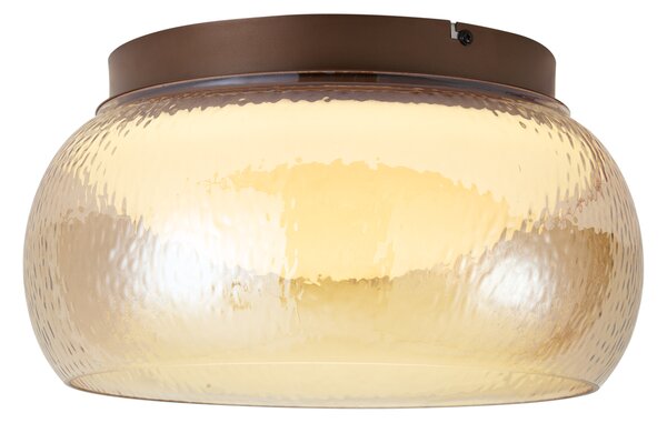 Stropní svítidlo Art Deco hnědé s jantarovým sklem vč. LED 3-stupňově stmívatelné - Thimble