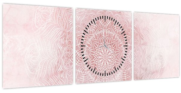 Obraz - Růžová mandala (s hodinami) (90x30 cm)