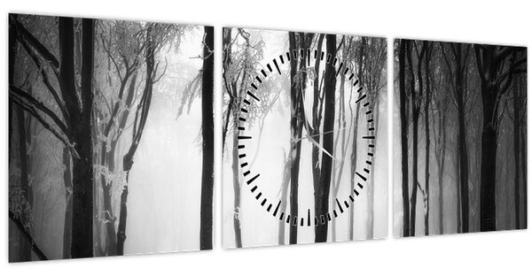 Obraz - Vlk v temném lese (s hodinami) (90x30 cm)
