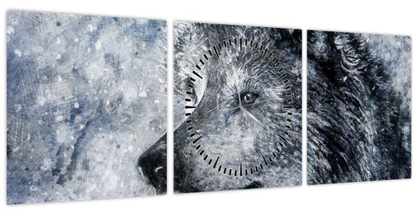 Obraz - Kreslený vlk (s hodinami) (90x30 cm)