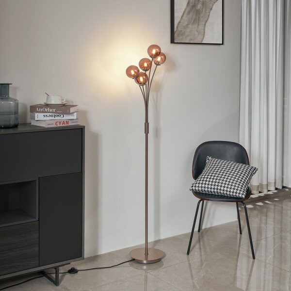 Designová stojací lampa bronzová s bronzovým sklem 5-světel - Atény