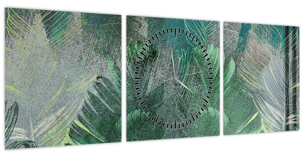 Obraz - Betonová textura s listy (s hodinami) (90x30 cm)