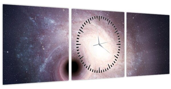 Obraz - Spirální galaxie (s hodinami) (90x30 cm)