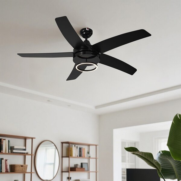 Stropní ventilátor černý 132 cm vč. LED s dálkovým ovládáním - Cool Anello