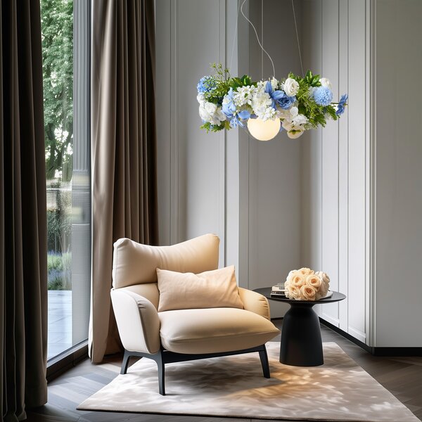 Bohemian Závěsná lampa černá s barevnými květy modrá a bílá - Flower Power