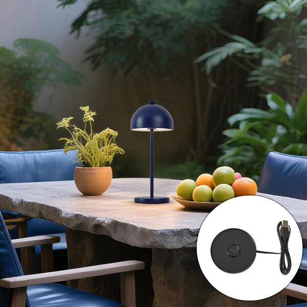 Stolní lampa modrá vč. LED IP54 dobíjecí s nabíjecí stanicí - Squirrel