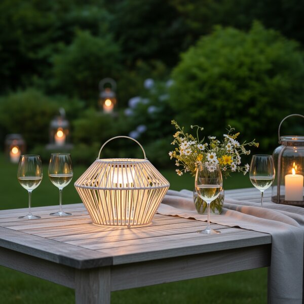 Bohemian stolní lampa béžová vč. LED 3-stupňové stmívatelné IP54 solární dobíjecí - Duco