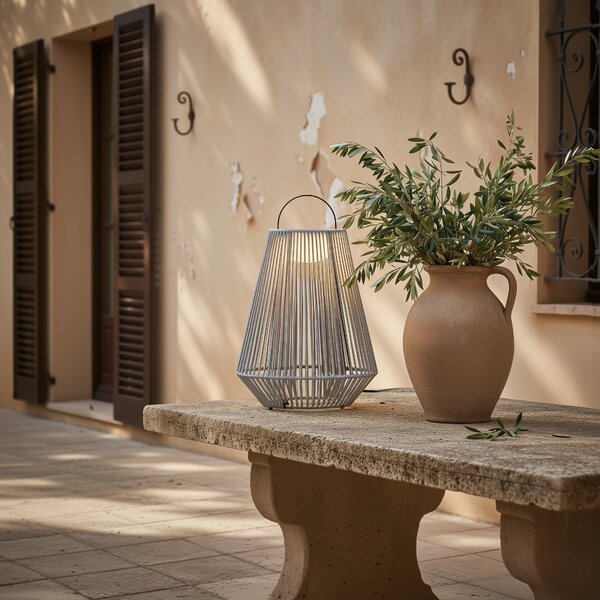 Bohemian stolní lampa šedá vč. LED 3-stupňové stmívatelné IP54 solární dobíjecí - Duca