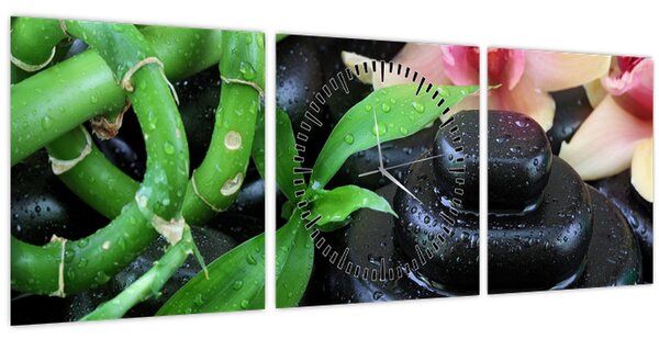 Obraz - Kameny a orchideje (s hodinami) (90x30 cm)