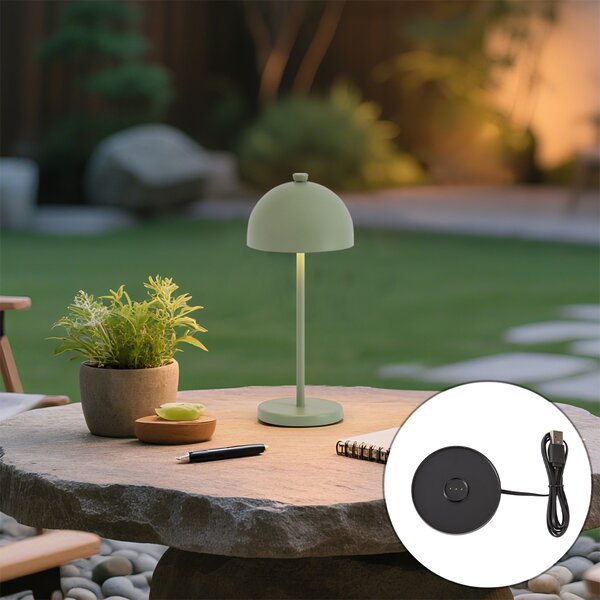 Stolní lampa zelená vč. LED IP54 Dobíjecí s nabíjecí stanicí - Squirrel