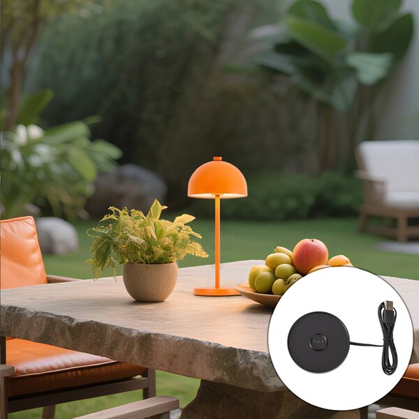Stolní lampa oranžová vč. LED IP54 dobíjecí s nabíjecí stanicí - Squirrel