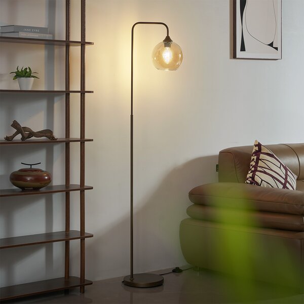 Art Deco stojací lampa tmavě bronzová s jantarovým sklem - Sandra